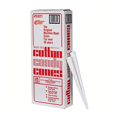 Image of Cotton Candy Cones 300 Pieces Plain Kraft Paper Floss Sticks for Perfect Parties and Events Strong, Triple Wrapped, White (300)