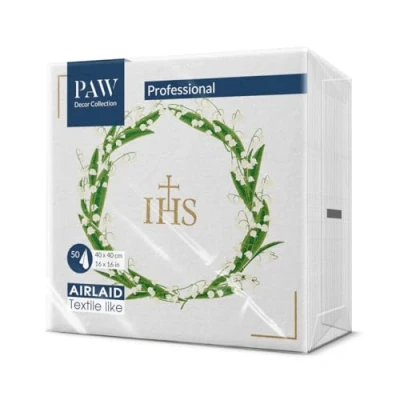 Image of PAW Airlaid Cloth Like Napkins (40 x 40 cm) 50 Pieces Ideal for Wedding, Christening, Communion, Birthday Linen Feel Elegant Color: White Flowers