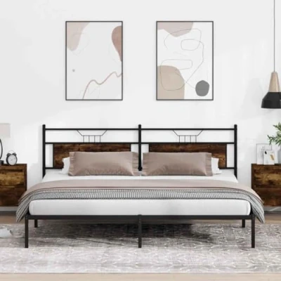 Image of vidaXL Bed Frame without Mattress Smoked Oak 193x203 cm Engineered Wood