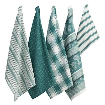 Image of DII Kitchen Dishtowels Set, Cotton, North Sea, 18x28 Towels &amp; 13x13 Dishcloth