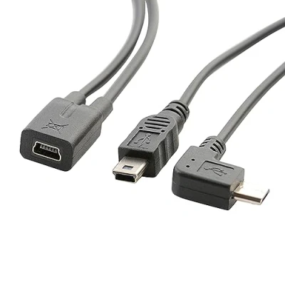 Image of Mini USB Splitter Extender Cable 5p Female To Right Angles Male+Micro Male Cord Charging Adapter