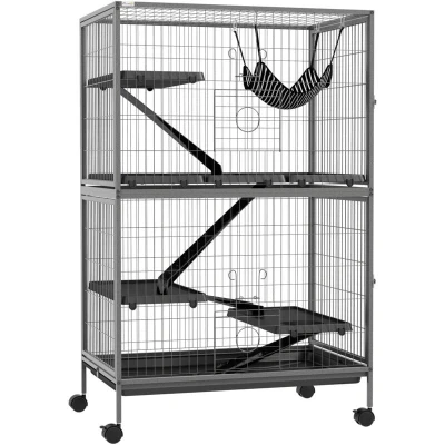 Image of PawHut Small Animal Cages for Chinchilla Ferret Kitten on Wheels with Hammock Tray D51 113V00GY