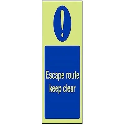 Image of V Safety Glow In The Dark Escape Route Keep Clear Sign Portrait 100mm x 150mm Self Adhesive Vinyl