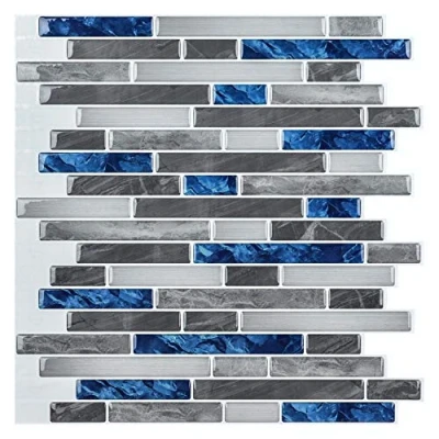 Image of Art3d Peel &amp; Stick Brick Kitchen Backsplash Self Adhesive Wall Tile Stone Design, 10 Sheets, Blue Marlbe, 30 * 30cm (A17086P10)