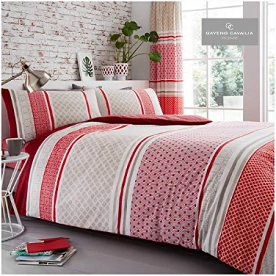 Image of Gaveno Cavailia Contemporary Geometric Duvet Cover Quilt Bed Set With Pillow Case, Reversible, Poly Cotton, Charter Stripe Natural, King Size Bedding