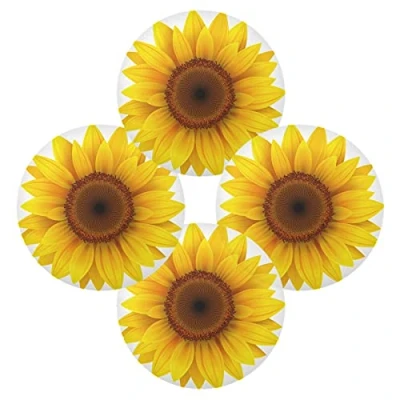Image of TropicalLife Floral Sunflower Design Placemats Set of 4 Round Dining Table Mats Heat Resistant Non Slip Place Washable for Home Kitchen Indoor Outdoor Party Decoration