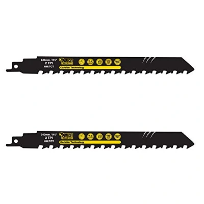 Image of 2 x SabreCut SCRS1543HM_2 Tungsten Carbide 240mm TPI S1543HM Small Bricks Poroton Fibre Cement Concrete Straight Cutting Reciprocating Sabre Saw Compatible with Bosch Dewalt Makita and many others