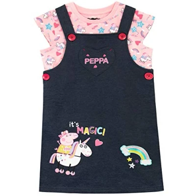 Image of Peppa Pig Girls Unicorn Pinafore Dress and T Shirt Multicoloured Age 6 to 7 Years