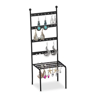 Image of Relaxdays Earring Holder, Studs and Earrings, 56 64 Holes, Jewellery Stand, H x W D: 27 10 9 cm, Iron, Black