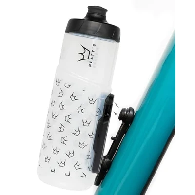 Image of Peaty&#039;s x Fidlock Lockin Magnetic 600ml Bike Water Bottle &amp; Mount, Bicycle Drink Bottles, Cycle Accessories for Mountain Biking Cycling, Premium Alternative to Cage, Twist Release Crown Clear