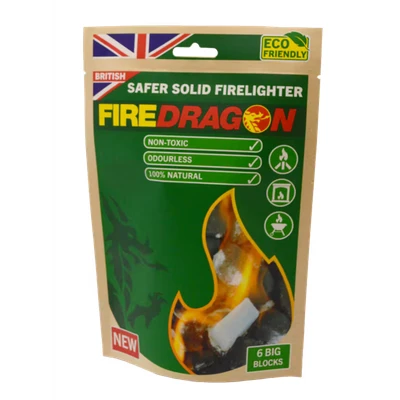 Image of Fire Dragon Natural &amp; Eco Friendly Firelighter Solid BBQs, Firepits, Ethanol Burners, Indoor fires log burners 6 x 27g Tablets