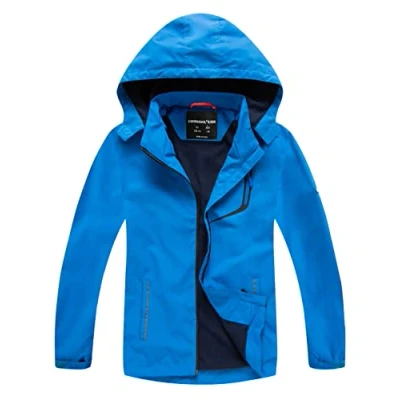 Image of YoungSoul Boys Girls Waterproof Jackets Kids Lightweight Fleece Lined Raincoat School Coats with Detachable Hood Blue 7 8 Years