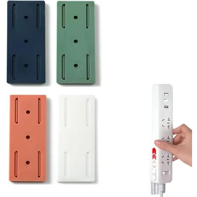 Image of 4PCS Self Adhesive Desktop Socket Fixer, Punch Free Holder, Power Strip Fixator, Wall Mounted Holder for Kitchen Home Office