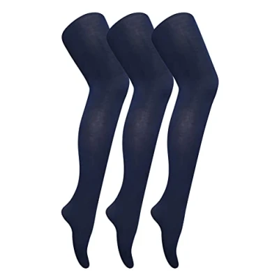 Image of Sock Snob 3 Pair Multipack Womens Coloured Opaque 80 Denier Tights Plain Block Colour (M, Navy)