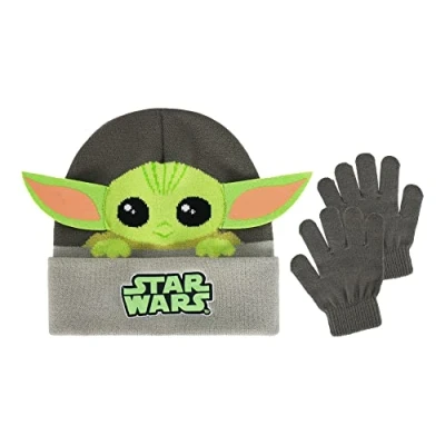 Image of Concept One Boys&#039; Star Wars The Mandalorian Grogu Kids Beanie Cap and Glove Set, Child Winter Hat, Grey, Size