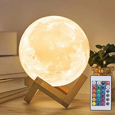 Image of Mydethun 16 Colors LED 3D Moon Lamp with Wooden Stand, 5.9 inches Remote Control, USB Charging, Night Light for Kids, Girls, Bedroom, Home Decor, Gifts Women Christmas New Year Birthday