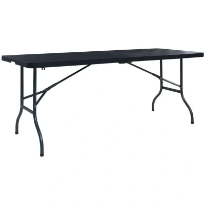 Image of vidaXL Folding Garden Table Black 180x75x72 cm HDPE Imitation Rattan