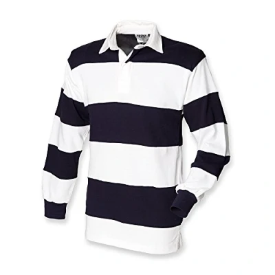Image of Front Row Sewn Stripe Rugby Shirt (Medium, Duck Egg/Navy)