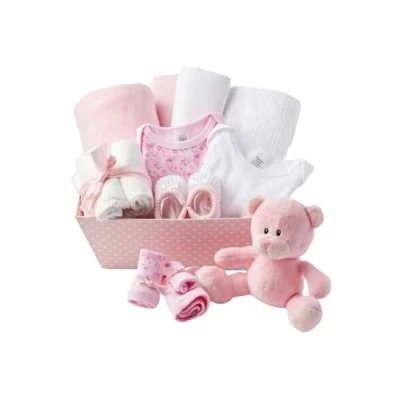 Image of Baby Girl Gift Set 12 Essentials for Newborn Ideal Shower Gifts Girls, Includes Clothes, Blankets &amp; Pink Teddy Bear