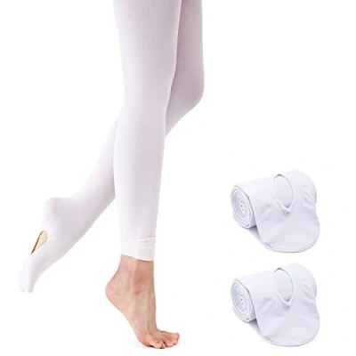 Image of Ballet Tights Girls Womens 90D Convertible Soft Dance Footed with Holes (White 2 Pairs, S)