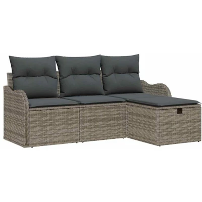 Image of vidaXL 4 Piece Garden Sofa Set with Cushions Grey Poly Rattan