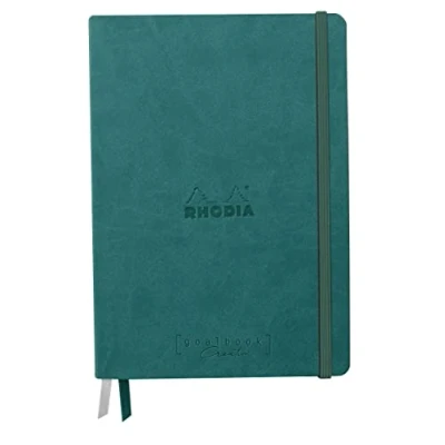 Image of RHODIA 194157C Rigid Notebook Bullet Journal Goalbook Creation Peacock A5 15.5x21x2 cm 100 pages Clairefontaine Paper Lavis Technique Plain White 200 g/m 2 Ribbons Faux Leather Cover