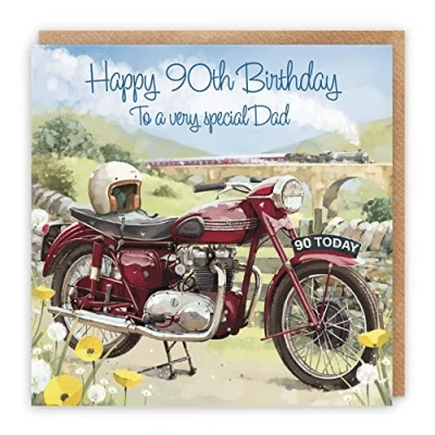 Image of Hunts England 90th Dad Motorbike Birthday Card Happy To A Very Special Classic Motorcycle Stunning Artistic Milo&#039;s