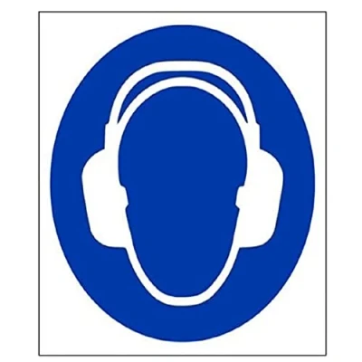 Image of V Safety Ear Protection Symbol PPE Sign 150mm x Self Adhesive Vinyl