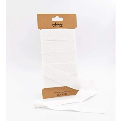 Image of Trimz Single Herringbone Cotton Ribbon, White, 25mm x 5m