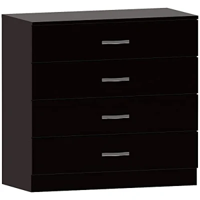 Image of Vida Designs Black Chest of Drawers, 4 Drawer With Metal Handles and Runners, Unique Anti Bowing Support, Riano Bedroom Storage Furniture