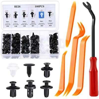 Image of 100 Pcs Car Retainer Clips, Body Fastener Rivet Trim Clips Set with Push Remover, Universal Auto Removal Tool for Panel &amp; Maintenance