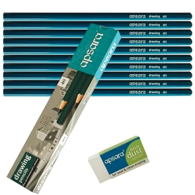 Image of Sketching Pencils, 4H Graded, Pack of 10, Graphite Lead, Professional Artists Drawing Pencils Eraser Pack, Sketch Draw Shade Write, iZOFAX Black Ball Pen