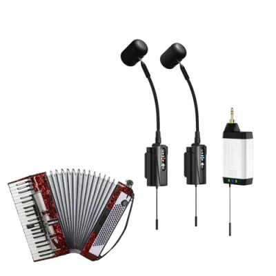 Image of ACEMIC Dual UHF Accordion Wireless Microphone, Gooseneck Instrument Pick Up Mic with 2 Transmitters and 1 Receiver for Accordion, PA Systems, Audio Mixers, Speakers, Q2/AT 5