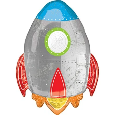 Image of (PKT) Blast Off Birthday SuperShape XL Foil Balloon 21&quot;/53cm w x 29&quot;/73cm h P35
