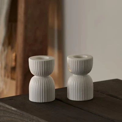 Image of Lights4fun Set of 2 Matte White Ceramic Taper Candle Candlestick Holders Decoration for Home Decor, Wedding, Dining and Parties Indoor Use