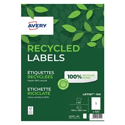Image of Avery LR7167 100 Parcel Labels, 199.6 x 289.1 mm, Permanent, 1 Label Per Sheet, Labels Pack