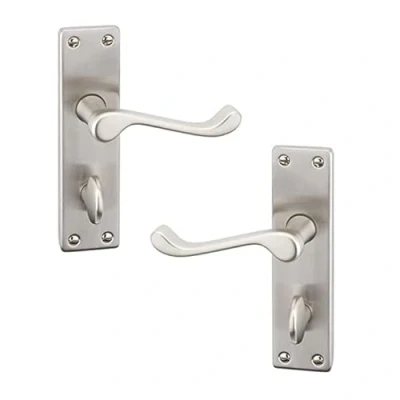 Image of Ironmongery Solutions® Internal Victorian Scroll Lever Bathroom Door Handle Set in Polished Brass, Chrome, Satin Nickel Finishes (Bathroom, Nickel)
