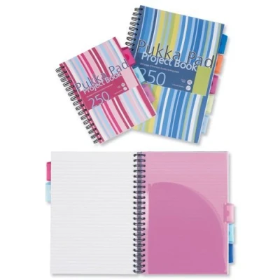 Image of Pukka Pad Project Book Wirebound Plastic Ruled 3 Divider 250pp 80gsm A5 Assorted Ref PROBA5 [Pack of 6]