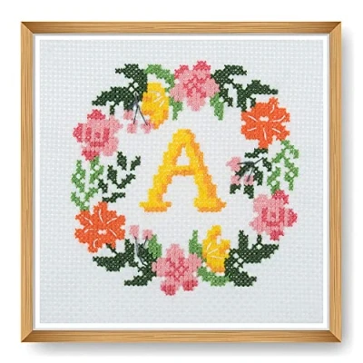 Image of Trimits Mini Counted Cross Stitch Kits, 13 x 13cm (5 5in), Floral Monogram