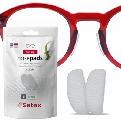 Image of Setex Gecko Grip Glasses Nose Pads (5 Clear Pairs) Anti Slip for Glasses, USA Made, Micro Structured Fibers, Ultra Strong and Soft, Self Stick Adhesive, 1 x 7 16 mm