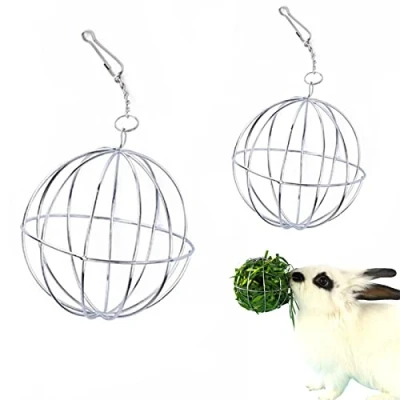 Image of 2 Pieces Rabbit Hay Feeder Ball Stainless Grass Pet Rack Bowl Accessories for Guinea Pig Small Animal