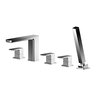Image of nuie WIN314 Windon Modern Bathroom Deck Mounted 5 Tap Hole Bath Shower Mixer with Lever Handles, 135mm, Chrome