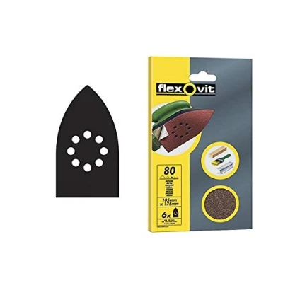 Image of Flexovit FLV26404 Velcro Backed Detail Sanding Sheets 105mm x 175mm Med (6pk)