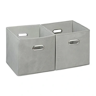 Image of Relaxdays Storage Box Set of 2, No Lids, With Handles, Folding, Square Shelf Bins, 30 cm, Grey