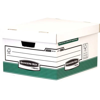 Image of Bankers Box by Fellowes System Storage Foolscap White Green Ref 00791 [Pack 10]