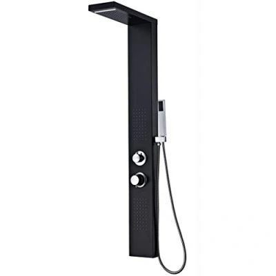 Image of vidaXL Aluminium Matte Black Shower Panel Tower Multifunctional Column with Rainfall/Waterfall, Massage Jets, Handheld Showerhead for Modern Bathrooms