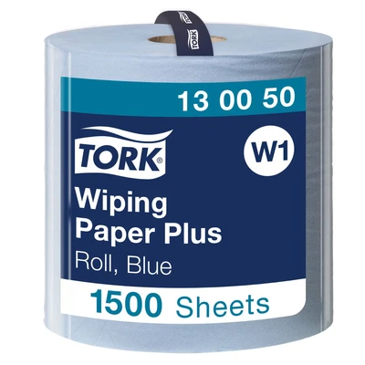 Image of Tork 130050 Wiping Paper Plus / 2 Ply Absorbent, QuickDry Roll Suitable for W1 Wipers Wall/Floor/Standard System Blue 1 x 510m Ø 39cm
