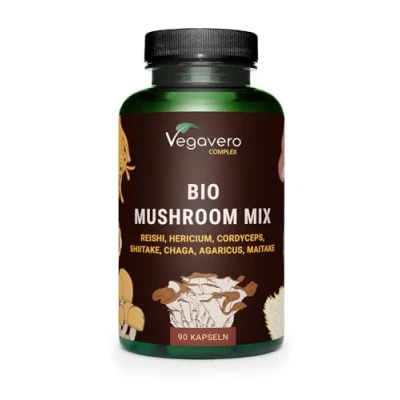 Image of Vegavero Certified Organic 7 Mushroom Complex 1300 mg NO Additives, Lab Tested Standardised Bioactive Polysaccharides, Beta Glucans and Hericenones 90 Capsules Vegan