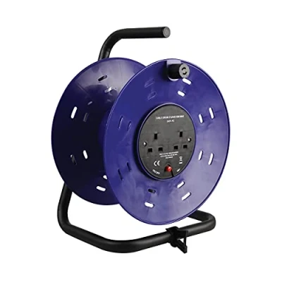 Image of Ex Pro 2 Gang Empty Cable Reel Drum, Freestanding Storage Stand Tidy, for up to 50m Lead