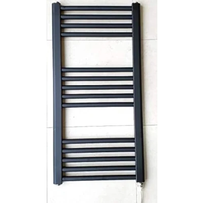 Image of Greenedhouse 400w x 800h Black Electric Flat Heated Towel Rail Bathroom Radiator